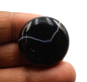 29x29x7,3 mm schwarz gebänderter Achat Rundachat 50,00 kt schwarzer Achat Cabochon - Bild 1 von 5