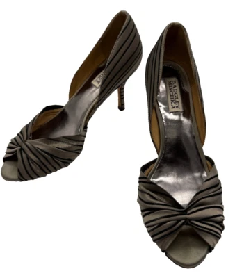 Tacones Badgley Mischka Taupe Negro Rayas Peep Toe Talla 9 Foto 1 de 4