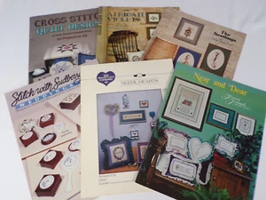 6 Cross Stitch Pattern Leaflets Quilt,Wedding,Flowers,Hearts,Birds,Alphabet F22 - Picture 1 of 5