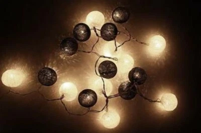 Black White 5cm Ball String Night LED Light Room Party Outdoor Event BATT PWR - Image 1 of 4
