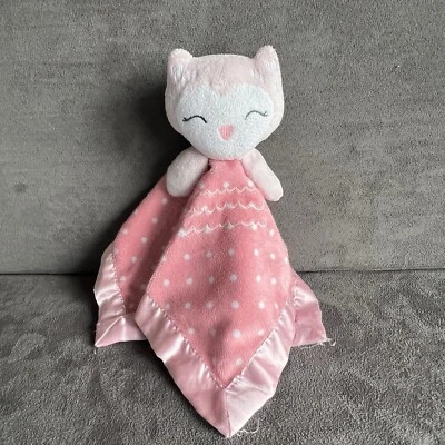 Manta de seguridad de felpa lunares blancos rosa Cloud Island Owl Lovey satinado 14" Foto 1 de 4