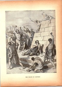 Grabado Ilustración Obra de Arte Pablo Muerte Amenazada Esteban 1891 Santa Biblia - Imagen 1 de 2