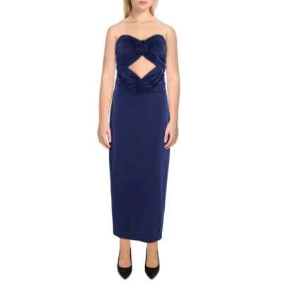 Vestido Bodycon Feminino Rasgado por Ronny Kobo Selena Sem Alças Recorte Roseta XS Azul Marinho - Imagem 1 de 4