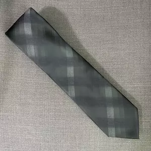 Perry Ellis Men's Neck Tie Broer Plaid Classic Black Grey NWT - Picture 1 of 3