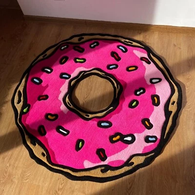 Alfombra rosa donut acolchada a mano de lana hecha a mano alfombra de área alfombra para el hogar sala de estar Foto 1 de 4