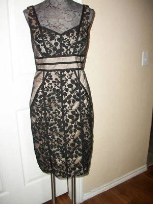 NUEVO JAX Vestido Vaina de Encaje Sin Mangas Negro/Desnudo Talla 6 Foto 1 de 4