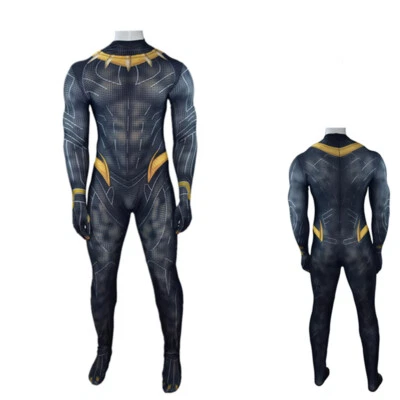 Gold Black Panther Jumpsuit Superhero Cosplay Bodysuit Costume Zentai Halloween - Image 1 of 4