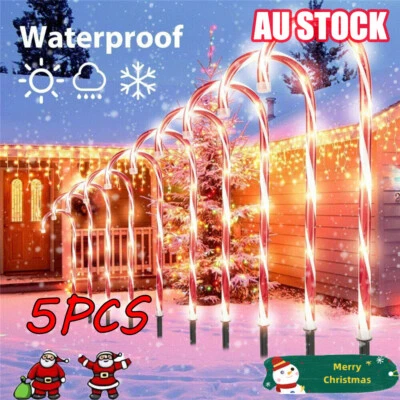 5pcs Solar Candy Cane LED Light Outdoor Christmas Tree Garden Pathway Decor HI - image 1 of 4