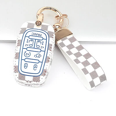 For 2018 2019 2020 Chrysler Pacifica White Leather 7 Buttons Key Chain Fob Cover Foto 1 de 4