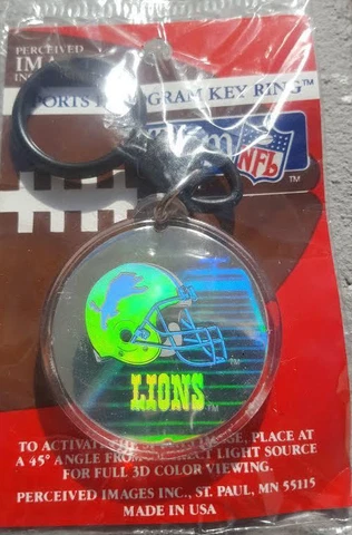 DETROIT LIONS Key Chain Ring 3D Color Helmet Logo Hologram NFL Football Cover