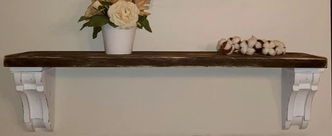 Pair of Distressed White Wood Corbels Shelf Brackets Rustic Farmhouse 001A Cover