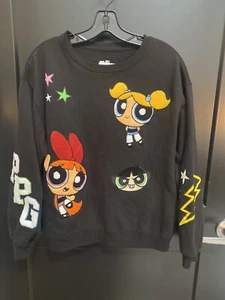 Powerpuff Girls PPG Sz XL (15-17) Youth Black Embroidered Fleece Sweatshirt EUC - Picture 1 of 7