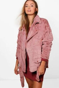 Boohoo Olivia Boutique Faux Fur Aviator Jacket Mink Size 12 uk CR007 GG 16 - Picture 1 of 4