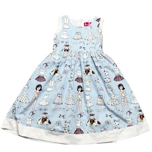 Bonny Billy Dress Girls Size 7 Blue Paper Doll Print Fit & Flare - Picture 1 of 5