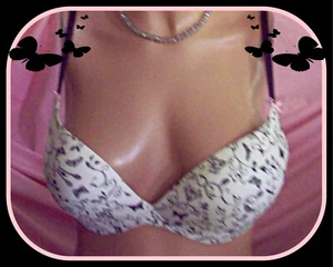 32D cremefarbener PU UW-BH Schmuck Schmetterling schwarz Druck Victoria's Secret sehr sexy Ausschnitt - Bild 1 von 9
