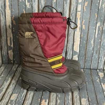 Sorel Youth Snow Winter Boots Kids Size 2 Maroon NY1799-228 Slip On Insulated - Image 1 of 4