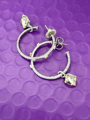 ❤️Pendientes tipo argolla de cristal canario Judith Ripka oro 18k y plata de ley (3032) Foto 1 de 4