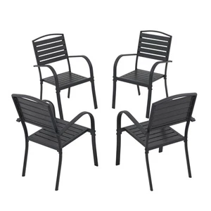 Patio Dining Chairs Set of 4,Outdoor Stackable Dining Chairs with Backrest & ... - Picture 1 of 8