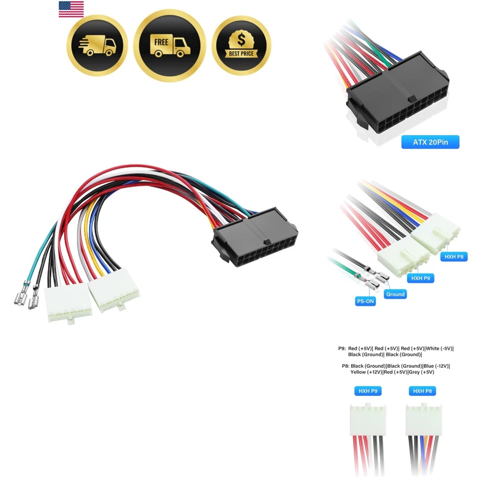 ATX to AT Power Adapter Cable 20cm 18AWG 20-Pin to Dual 6-Pin Converter - Image 1 of 4
