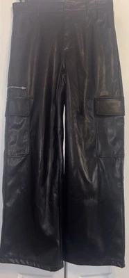Vanilla Star Black Pleather Cargo Pants Size Large NWT - Image 1 of 4