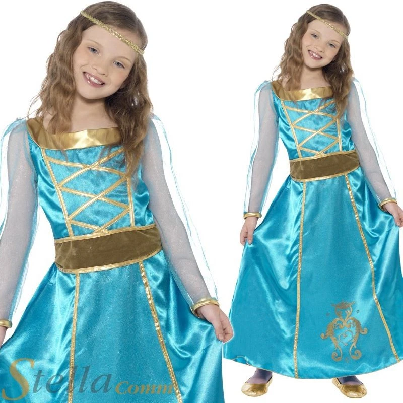 Girls Medieval Princess Costume Dress Maid Marion Tudor Queen Book Week Outfit - Image 1 of 1