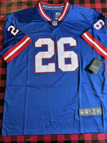 New York Giants Saquon Barley #26 Blue stitched Football jersey Mens Size L NWT Cover