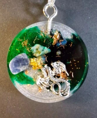 Orgonit Anhänger Orgon "Kommunikation" Drache Sodalith, Amazonit Schlangenkette - Bild 1 von 4