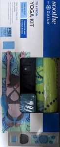 Yoga Kit w/Videos/3mm no slip yoga mat Lime/Teal 24"W x 68"L/foam block/gym bag - Picture 1 of 6