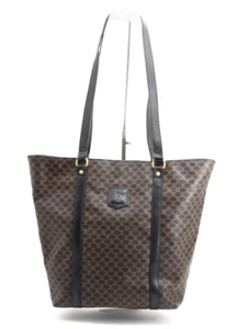 Rare! CELINE [Rank AB] Black Macadam Shoulder Tote Bag Purse PVC Leather Auth - Picture 1 of 16