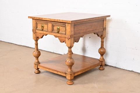 Baker Furniture William and Mary Walnut and Burl Wood Tea Table Cover