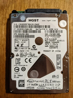 HGST 500GB 2.5 5400RPM SATA Laptop Hard Drive Z5K500-500 Tested - Image 1 of 2
