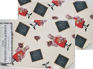 SET OF 2 SAME LINEN FABRIC PLACEMATS 12"x18" FAT CHEF WITH TRAY & MENU BOARD, BH - Picture 1 of 13