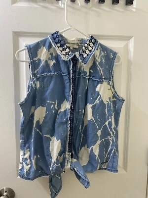 Pantalones de mezclilla para mujer Guess Jeans sin mangas con botones medio azul lavado grande Foto 1 de 4