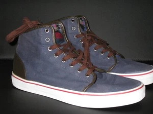 VANS OTW Hi Top . Navy canvas w/brown leather trim/heel. Plaid Lined Mn's 11.5 - Picture 1 of 4