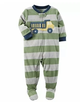 Pijama con patas de lana Carters camión de volteo a rayas verde gris niño grande 8 Foto 1 de 4