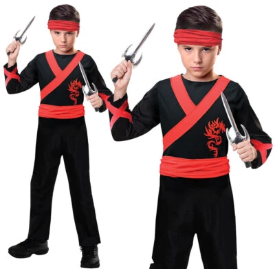ILOVEFANCYDRESS Boys Ninja Costume Samurai Warrior Assassin World Book Day Halloween Fancy Dress