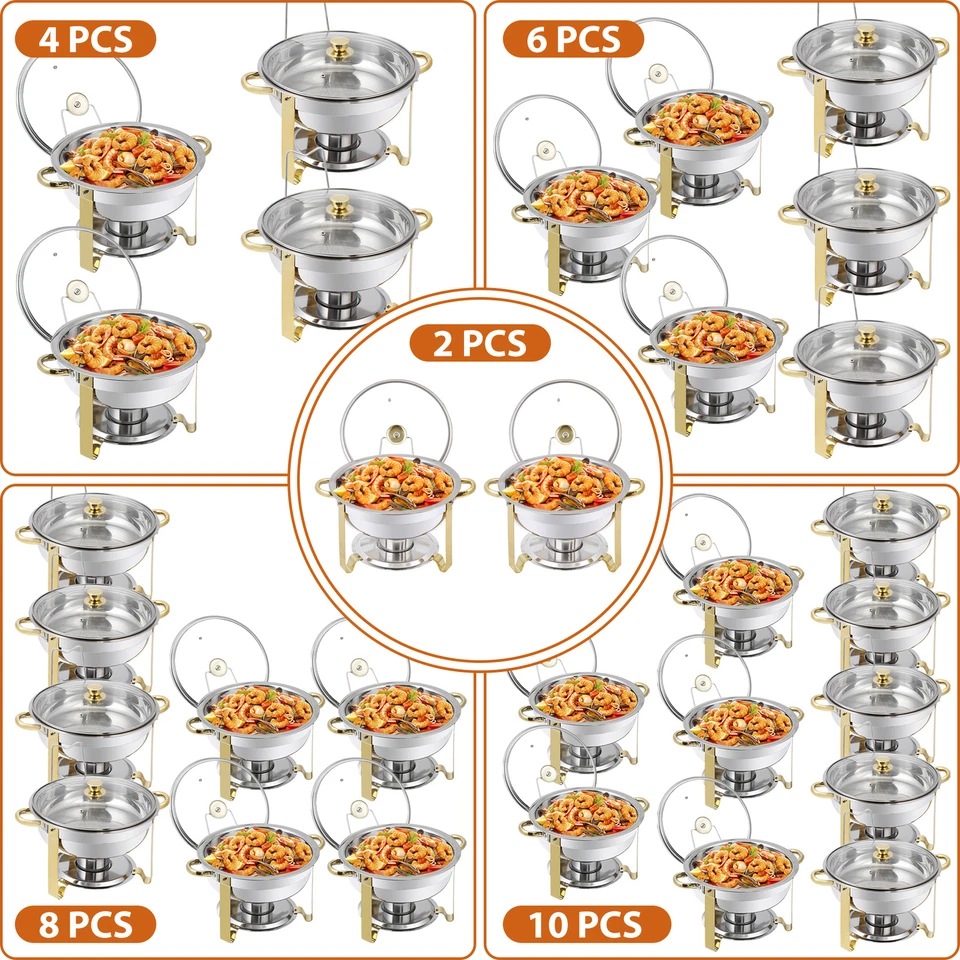 2/4/6/8/10 PCS Chafing Dishes for Buffet 5QT Round Chafing Dish Buffet Set Home - Image 1 of 4