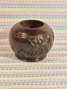 Wood Hand Carved Cup Elephants and Trees - Picture 1 of 5