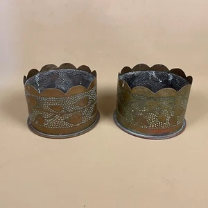 Paar 1918 Grabenkunst Töpfe German Shell WW1 Etuis Karlsruhe Patronen Fabrik Messing - Bild 1 von 12