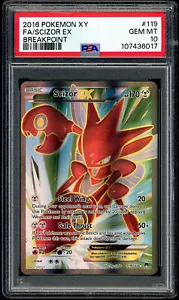 PSA 10 Gem Mint Scizor EX 119/122 2016 Pokemon XY F.A. Breakpoint - Picture 1 of 3