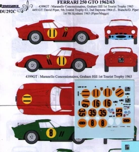 decal 1/43 FERRARI 250 GTO '62 Ch4399GT + 4491GT (PIPER) RENAISSANCE DU292C - Foto 1 di 2
