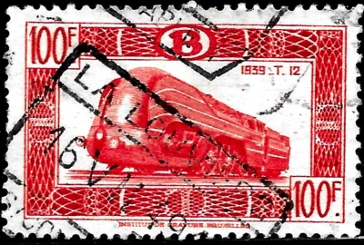 1949 BELGIUM 100F.Parcel Post Railway LOCOMOTIVE used Cd La Louvière 16 VII 1949 - Image 1 of 2