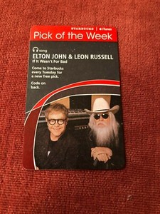 NEW Elton John & Leon Russell Starbucks/iTunes Card for "If It Wasn't For Bad"