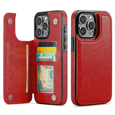 Wallet Case for iPhone 17 16 15 14 13 12 11 Pro Max SE2022 8 Card Slots Magnetic - Image 1 of 4