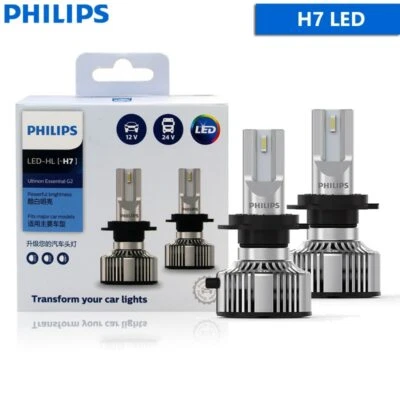 Philips Ultinon Essential G2 LED H7 6500K White Car Headlight Auto Bulbs, Pair - Image 1 of 4
