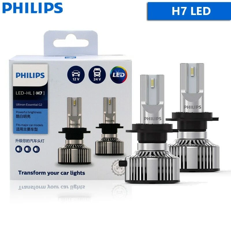 Philips Ultinon Essential G2 LED H7 6500K White Car Headlight Auto Bulbs, Pair - Image 1 of 4