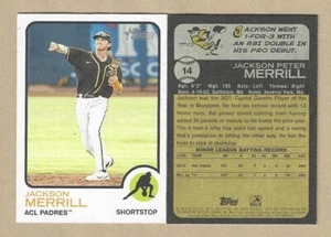 Topps Heritage Minors Jackson Merrill 2022 #14 ACL Padres *OF* - Imagen 1 de 1