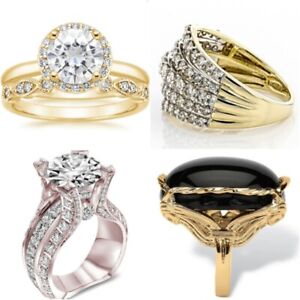 Elegant Gold Plated Rings for Women Cubic Zirconia Jewelry Ring Set Size 6-10