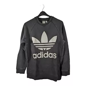 ADIDAS Sweatshirt Black Women's Size 10 Graphic Print Logo Pullover Oversized - Picture 1 of 10