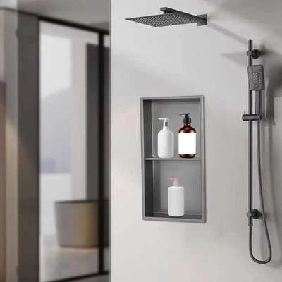 Estante de ducha doble empotrado de acero inoxidable montado en la pared para baño Foto 1 de 4